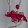 Fuchsia Pink Clip On Tassel Chain Crystal & Pearl Earrings Image 9