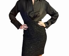 Halston day-to-night satin and boucle dress