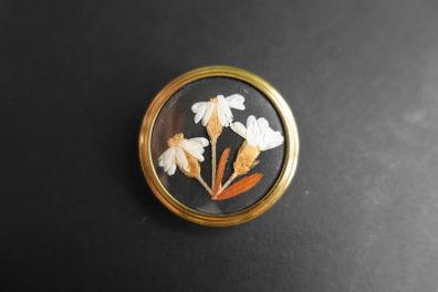 Vintage Pressed Dried Micro Flower In Brooch
