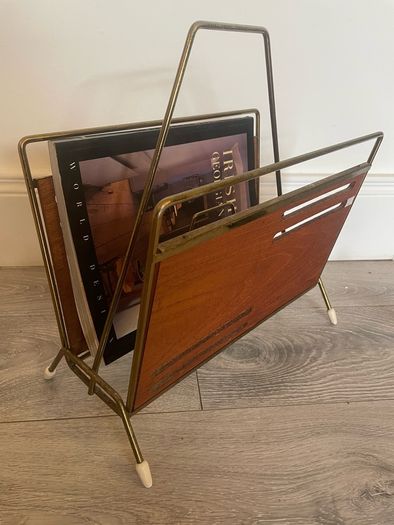 Brass and teak magazine rack