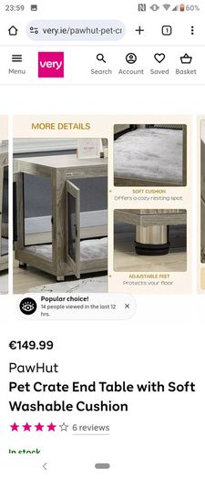 Paw hut pet crate end table with washable cushion for sale