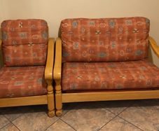 Wooden Two-Seater Sofa & Matching Armchair