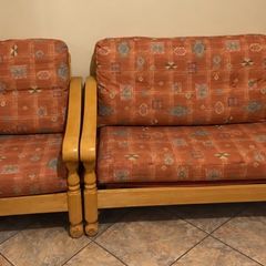 Wooden Two-Seater Sofa & Matching Armchair