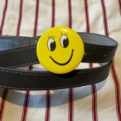 KLING Adjustable Grey Belt With Smiley Face Button Badge!