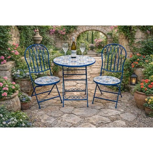 Two Seater Table & Chairs Mosaic Blue D10919