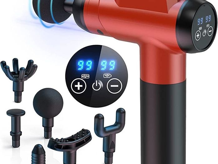 Massage Gun Deep Tissue Massager, 99 Speeds Powerful Percussion Massager with LCD Touch Screen, Handheld Muscle Massage Gun with 6 Massage Heads for Muscle Pain Relief and Relaxation MULTIPLE COLOURS AVAILABLE  (FREE POSTAGE)