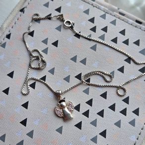 Sterling silver necklace,pendant Angel with pink cz stones