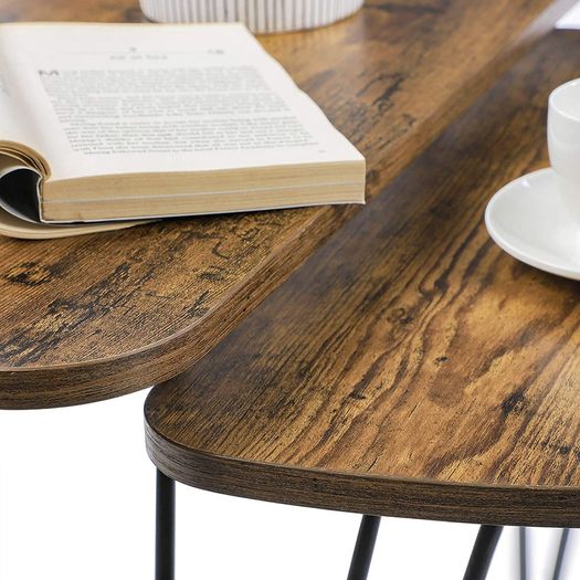 Coffee Table, Set of 2 Side Tables for Living or Dining Room, Bedroom, Industrial Design Vintage