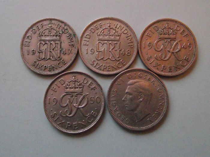 Great Britain. George VI. 9 coins@6 pence Run of the years (1947-1951)