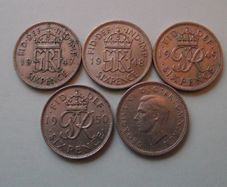 Great Britain. George VI. 9 coins@6 pence Run of the years (1947-1951)