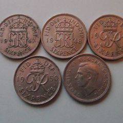 Great Britain. George VI. 9 coins@6 pence Run of the years (1947-1951)