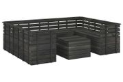 9 Piece Garden Pallet Lounge Set Solid Pinewood Dark Grey