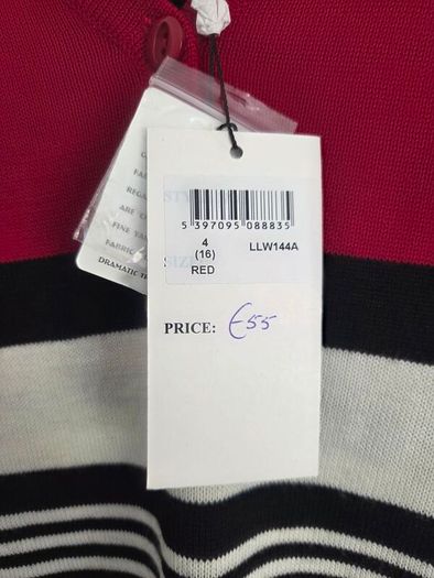 UK16, With Tags Lady Laura Ireland Wool Striped Polo Knit Collared Jumper