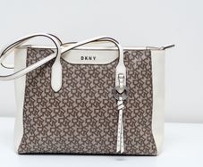 DKNY Bryant Medium Logo Jacquard Tote Bag, Chino Caramel