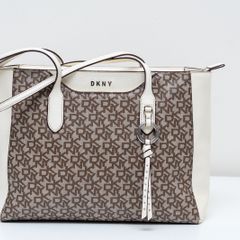 DKNY Bryant Medium Logo Jacquard Tote Bag, Chino Caramel