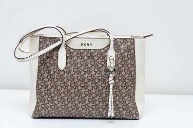 DKNY Bryant Medium Logo Jacquard Tote Bag, Chino Caramel