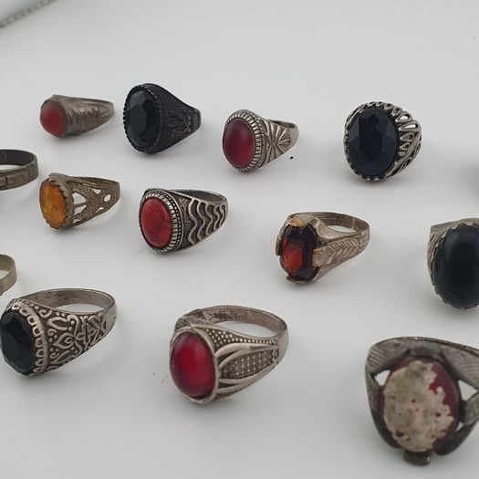 15 Boho Antique Rings Mixed Brass, Glass & Stone Designs