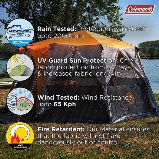 SALE Tent Octagon, 6 Man Festival Dome Tent, 6 Person Family Camping Tent with 360 Degree Panoramic View, Stable Steel Pole Construction, Sewn-in Groundsheet, 100 Percent