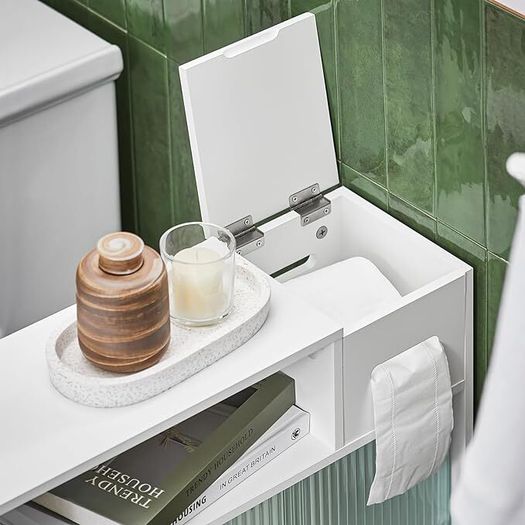 Bathroom Cabinet with 2 glass doors slim white compact  stylish on wheels