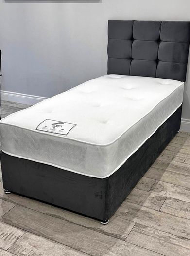 New Luxury Single Divan Bede. Tufted Memory Foam Mattresses With Optional Drawers Instock