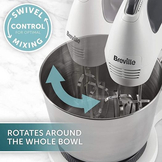 Classic Combo Stand and Hand Mixer | Electric Hand Whisk and Stand Food Mixer | 3.7 Litre Stainless Steel Bowl | Swivel Control, Whisk, Dough Hooks and Beaters (FREE POSTAGE)
