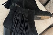 Black Leather Suede Ankle Boots