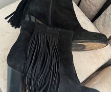 Black Leather Suede Ankle Boots