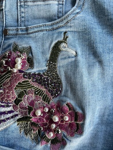 Monday Denim Shorts XS Embroidered Floral & Bird Design