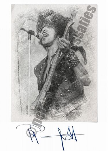 Phil Lynott Art Sketch print with replica autograph