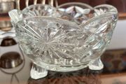 Vintage Pressed Cut Glass Footed Scalloped Starburst Sugar Candy Bowl England 1960s