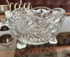 Vintage Pressed Cut Glass Footed Scalloped Starburst Sugar Candy Bowl England 1960s