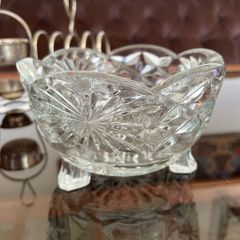 Vintage Pressed Cut Glass Footed Scalloped Starburst Sugar Candy Bowl England 1960s