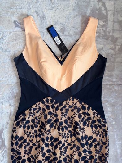 Hybrid Navy Nude Lace Panel Bodycon Midi Dress UK 16 BNWT Occasion Dress