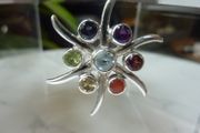 925 Silver Chakra Style 7 Stone Starburst Pendant Amethyst, Garnet, Peridot, Topaz etc.