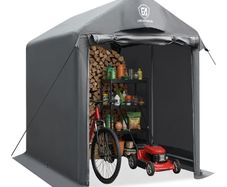 Garden Shed Storage 1.8  1.2m 3000mm Water Resistant Bike Shed Storage for Outside, Heavy Duty Outdoor Tent for Motorcycle, Foldable, Portable Garage, Gray