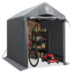 Garden Shed Storage 1.8  1.2m 3000mm Water Resistant Bike Shed Storage for Outside, Heavy Duty Outdoor Tent for Motorcycle, Foldable, Portable Garage, Gray
