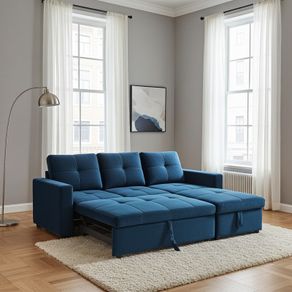 Blue Corner Sofa Bed Storage,215cm