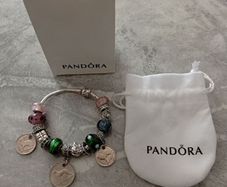 Pandora Bracelet with 13 Charms & 3 Pre decimal Coins