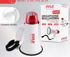 Megaphone Speaker with Siren, 30W Loud Portable Bullhorn PA System with Adjustable Volume, LED Lights and Built in Siren, Ideal for Sports, Cheerleading, Coaches, Safety Drills and More
