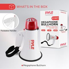Megaphone Speaker with Siren, 30W Loud Portable Bullhorn PA System with Adjustable Volume, LED Lights and Built in Siren, Ideal for Sports, Cheerleading, Coaches, Safety Drills and More