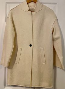 Cream Wool Blend Coat - Size M