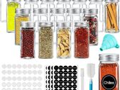 24PCS Glass Spice Jars with Shaker Lids 4oz Square Spice Jar with Label, Shaker Insert Tops, Airtight Cap Chalkboard Pen, Wide Funnel for Spice Herbs Seed and Small Items Storage and Organization