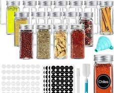 24PCS Glass Spice Jars with Shaker Lids 4oz Square Spice Jar with Label, Shaker Insert Tops, Airtight Cap Chalkboard Pen, Wide Funnel for Spice Herbs Seed and Small Items Storage and Organization