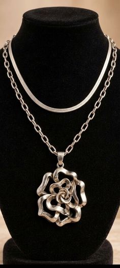 Sterling silver large rose pendant