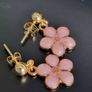 Gold plated pin earrings with enamel flowers pendants Image 8