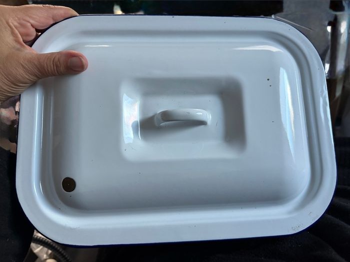 Enamelware Bread bin - Blue & White Vintage style