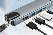 5-in-1 USB C Hub with 4K HDTV, Ethernet Port, 100W PD Charging, USB 3.0 &amp; 2.0 Ports - Compact Multiport Adapter for Laptops, Smartphones, Tablets, Multidevice Compatibility, Minimalist Accessory, Stable Power Delivery, Charging Station, Remote Workers