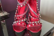 Carvela Red Studded High Heels with Rhinestones Size 37