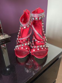 Carvela Red Studded High Heels with Rhinestones Size 37