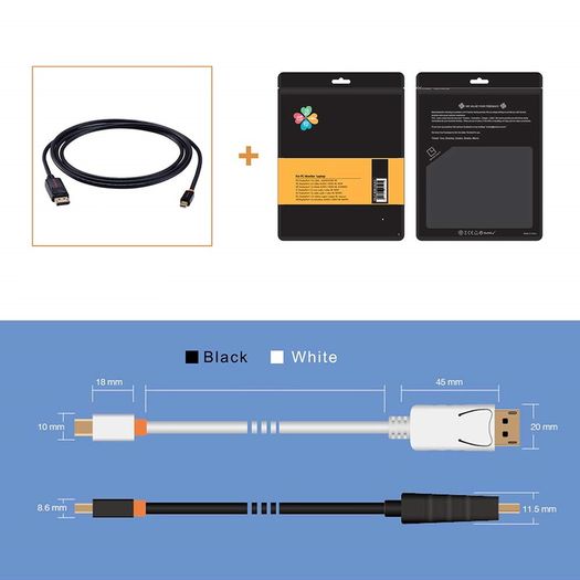 Cabletime 3M Mini DisplayPort to DisplayPort v1.2 Male (4K@60Hz) (Video-Audio) (Gold-Plated) Cable (Brand New/Warranty)